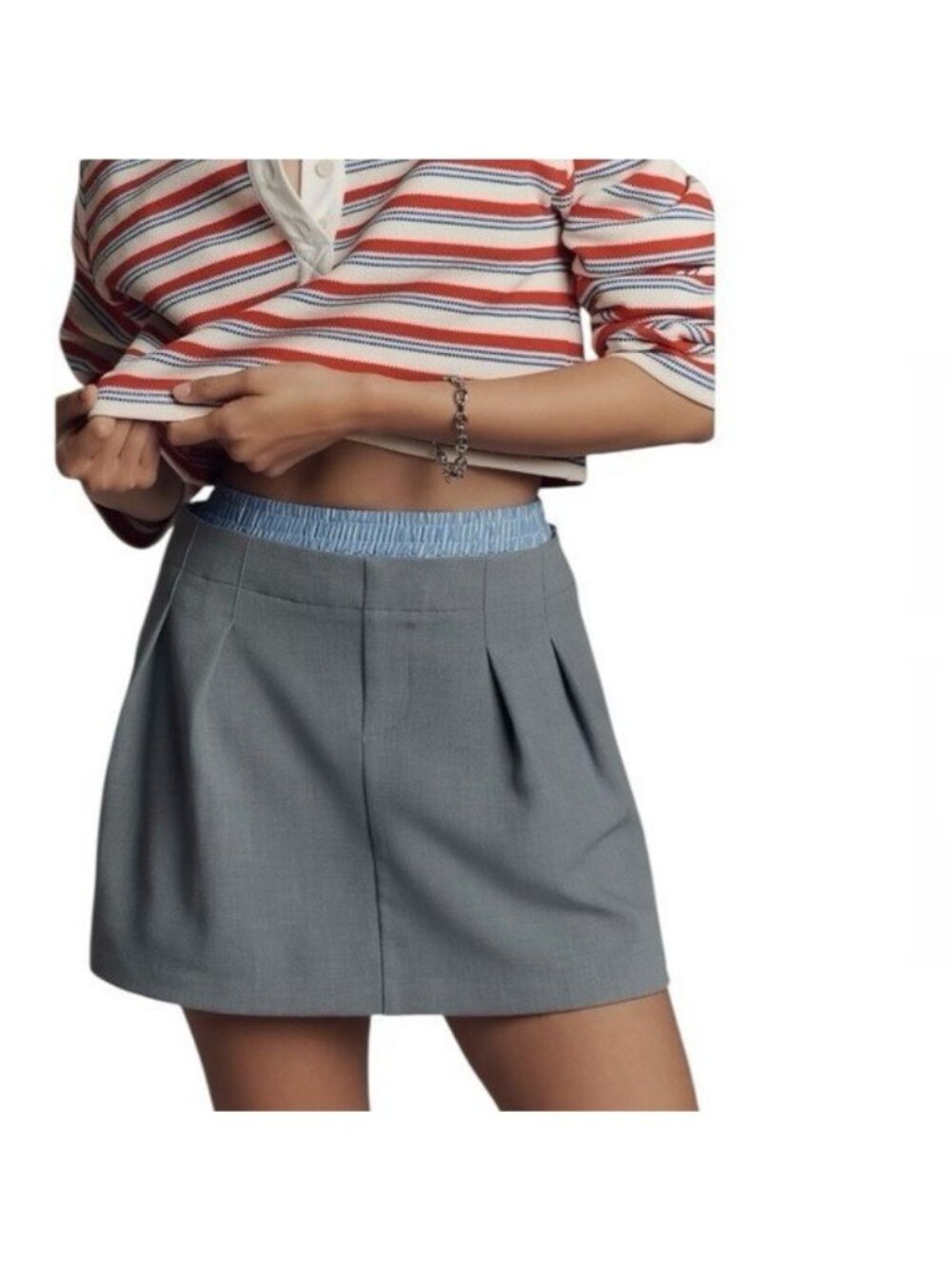 ANTHROPOLOGIE Pleated Boxer Mini Skort Gray Blue Size XL NEW